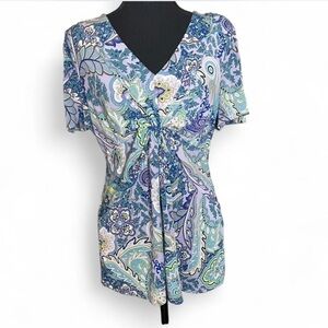 Daisy Fuentes Paisley Blouse Boho Blue and Purple Women’s L